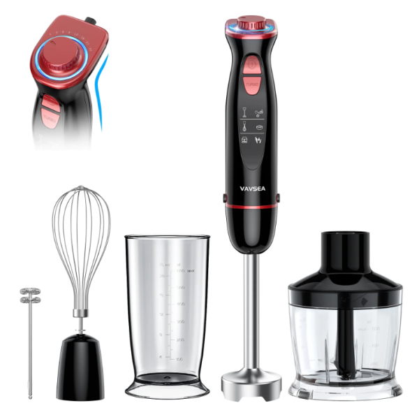 VAVSEA Immersion Blender, 1100W 5-in-1 Hand Blender, 24-Speed Handheld Stick Blender for Kitchen, Chopper, Beaker, Whisk, Milk Frother, for Baby Food Processor/Smoothies, New