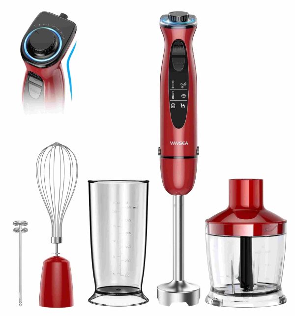 1 VAVSEA Immersion Blender, 1100W 5-in-1 Hand Blender, 24-Speed Handheld Stick Blender for Kitchen, Chopper, Beaker, Whisk, Milk Frother, for Baby Food Processor/Smoothies, New