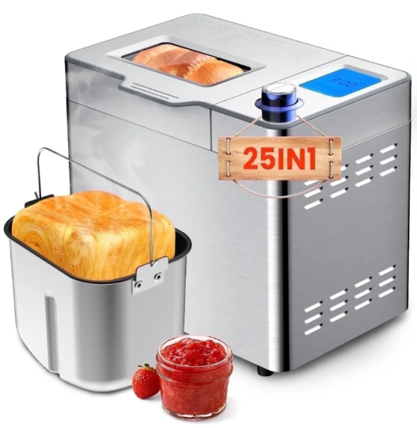1 VAVSEA 25 in 1 Bread Maker Machine, 2LB Bread Maker with Auto Fruit and Nut Dispenser, Gluten Free Setting, Stainless Steel, Reserve & Keep Warm Set