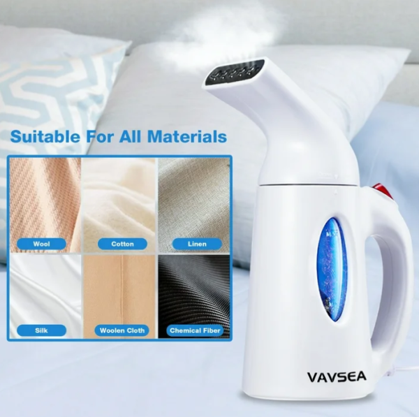 2 VAVSEA Steamer for Clothes, Portable Garment Steamer, Auto Shut-off Function, Wrinkles/ Steam/ Soften/ Clean/ Sterilize, White