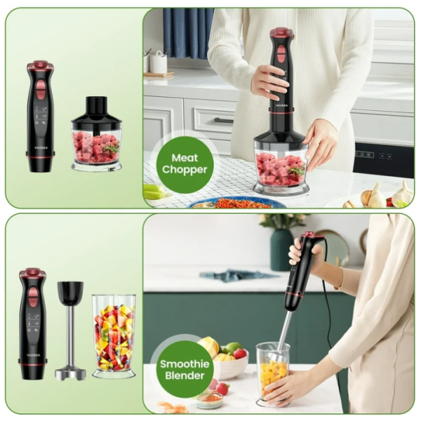 VAVSEA Immersion Blender, 1100W 5-in-1 Hand Blender, 24-Speed Handheld Stick Blender for Kitchen, Chopper, Beaker, Whisk, Milk Frother, for Baby Food Processor/Smoothies, New