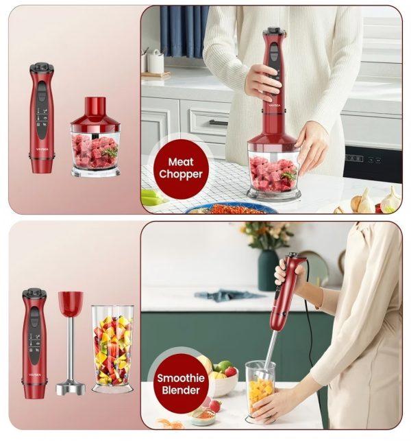 4 VAVSEA Immersion Blender, 1100W 5-in-1 Hand Blender, 24-Speed Handheld Stick Blender for Kitchen, Chopper, Beaker, Whisk, Milk Frother, for Baby Food Processor/Smoothies, New