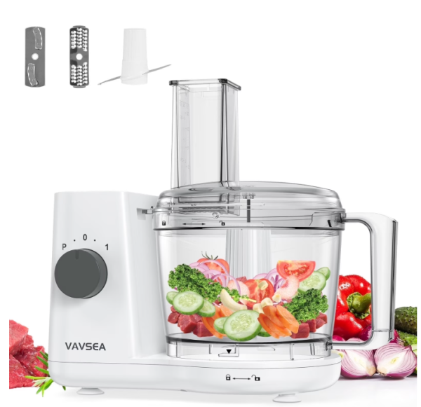 9078-1 VAVSEA 6 Cup Food Processor and Vegetable Chopper for Dicing, Chopping, Mincing, BPA Free, Stainless Steel Blades, White