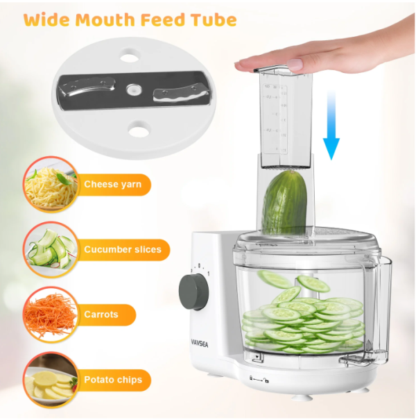 9078-2 VAVSEA 6 Cup Food Processor and Vegetable Chopper for Dicing, Chopping, Mincing, BPA Free, Stainless Steel Blades, White