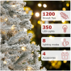 1-2 VAVSEA 7.5ft Pre Lit Snow Flocked Christmas Tree with Storage Bag, Fence, Tree Skirt, Hinged Artificial Xmas Tree with 350 Warm White Lights, 1200 Tips for Holiday Home Office Decoration
