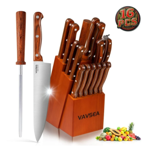 1 VAVSEA Knife Set, 16 Pcs Kitchen Knife Set with Block Walnut, Stainless Steel Knives for Home
