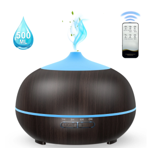 1 VAVSEA 500ML Essential Oil Diffuser, Aromatherapy Diffuser for Large Bedroom with Remote Control, 7 Colors Light Humidifier for Home with 3 Timer, Wood Grain