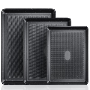 1 VAVSEA Cookie Sheet Set of 3, Speckled Baking Sheet Set with Square Texture Pattern, Carbon Steel Heavy Nonstick Sheet Pan Set for Oven, Size 17.4/15/13.4 Inch