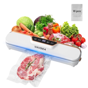1 VAVSEA Vacuum Sealer, 62Kpa Food Sealer Machines with 4 Modes, Dry/Draw/Seal/Vac and 10Pcs Bags Starter Kit for Dry & Moist Food Storage Sous Vide for Kitchen