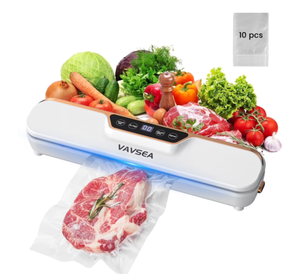 VAVSEA Vacuum Sealer, 62Kpa Food Sealer Machines with 4 Modes, Dry/Draw/Seal/Vac and 10Pcs Bags Starter Kit for Dry & Moist Food Storage Sous Vide for Kitchen
