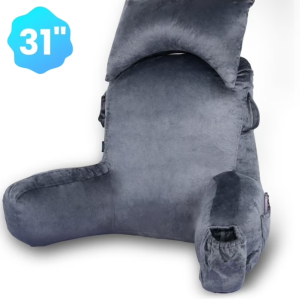 1 VAVSEA Reading Pillow, Extra Large 31" Backrest Pillow with Arms, Back Pillow with Detachable Neck Roll, 4 Pockets for Watching TV, Bed Rest, Reading, Gaming