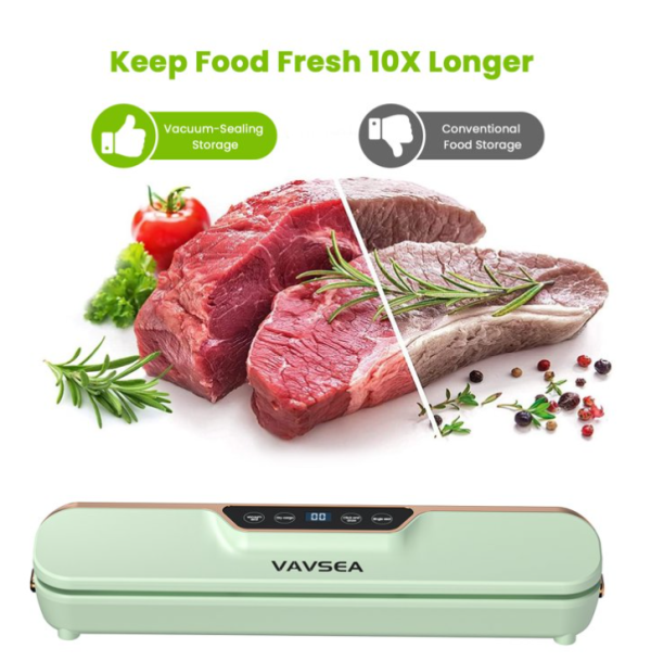 VAVSEA Vacuum Sealer, 62Kpa Food Sealer Machines with 4 Modes, Dry/Draw/Seal/Vac and 10Pcs Bags Starter Kit for Dry & Moist Food Storage Sous Vide for Kitchen, Green