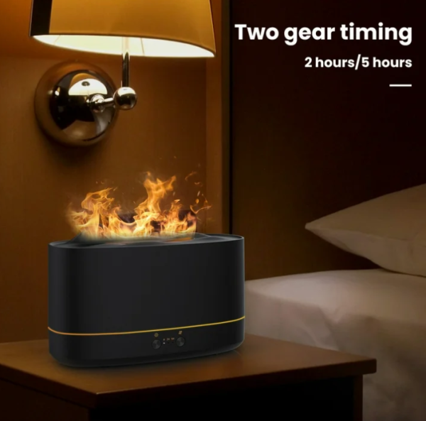2 VAVSEA Essential Oil Diffuser, 7 Color Flame Diffuser Humidifier, 200ml Time Setting for Home, Room, Black