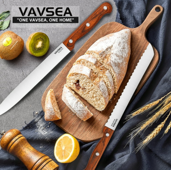 2 VAVSEA Knife Set, 16 Pcs Kitchen Knife Set with Block Walnut, Stainless Steel Knives for Home