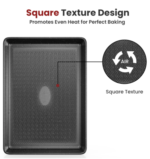 2 VAVSEA Cookie Sheet Set of 3, Speckled Baking Sheet Set with Square Texture Pattern, Carbon Steel Heavy Nonstick Sheet Pan Set for Oven, Size 17.4/15/13.4 Inch