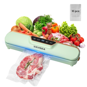 2 VAVSEA Vacuum Sealer, 62Kpa Food Sealer Machines with 4 Modes, Dry/Draw/Seal/Vac and 10Pcs Bags Starter Kit for Dry & Moist Food Storage Sous Vide for Kitchen, Green