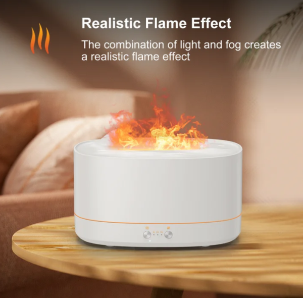 3 VAVSEA Essential Oil Diffuser, 7 Color Flame Diffuser Humidifier, Time Setting for Home, Room, White