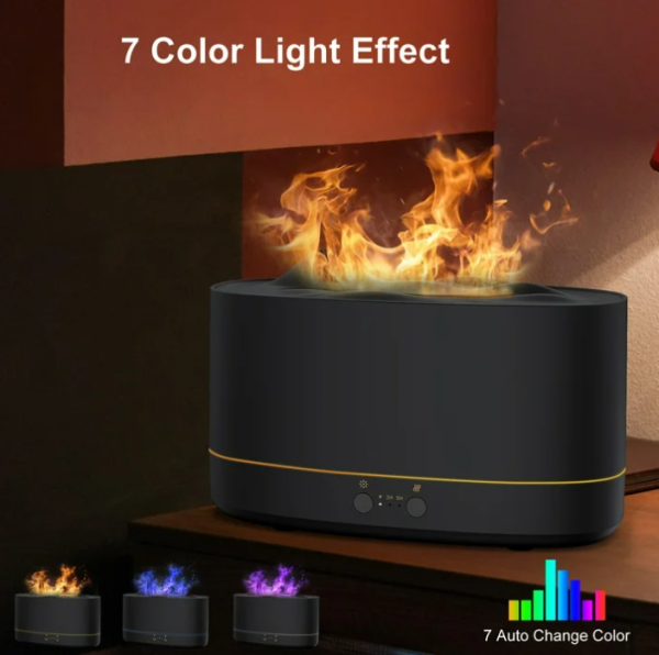 3 VAVSEA Essential Oil Diffuser, 7 Color Flame Diffuser Humidifier, 200ml Time Setting for Home, Room, Black