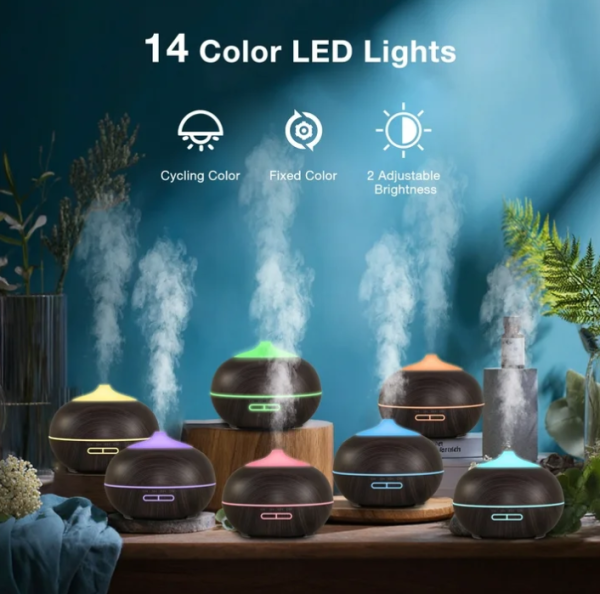 VAVSEA 500ML Essential Oil Diffuser, Aromatherapy Diffuser for Large Bedroom with Remote Control, 7 Colors Light Humidifier for Home with 3 Timer, Wood Grain