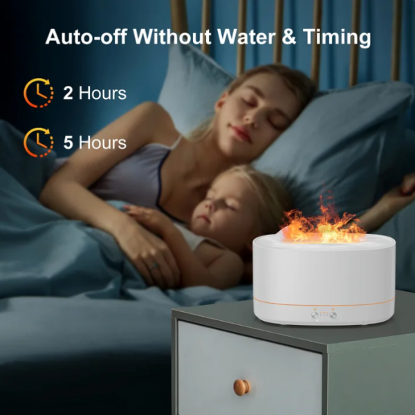 4 VAVSEA Essential Oil Diffuser, 7 Color Flame Diffuser Humidifier, Time Setting for Home, Room, White