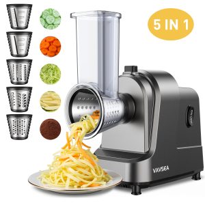 画板 1 VAVSEA 5-in-1 Electric Cheese Grater, 400W Electric Cheese Shredder with 5 Stainless Blades, Salad Maker with One-Touch Control for Cheese, Vegetables and Fruits